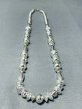 Hand Tooled Vintage Native American Navajo Sterling Silver Hogan Torpedo Bead Necklace-Nativo Arts