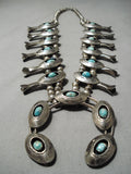 Huge Heavy Vintage Native American Navajo Turquoise Sterling Silver Squash Blossom Necklace Old-Nativo Arts