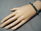 Marvelous Vintage Native American Zuni Cerrillos Turquoise Sterling Silver Bracelet Old-Nativo Arts