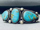 Heavy Quality Native American Navajo #8 Turquoise Sterling Silver Martinez Bracelet-Nativo Arts