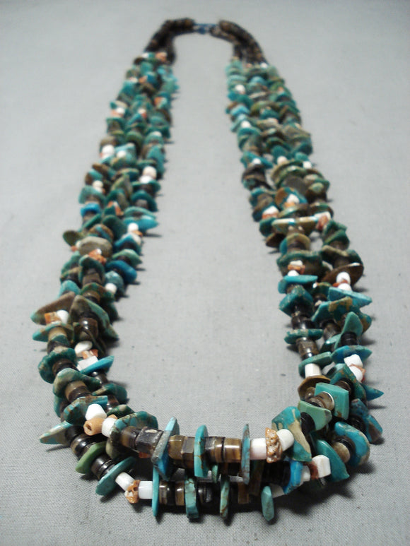 Native American Authentic Vintage Santo Domingo Augustine Largo Turquoise Necklace Old-Nativo Arts