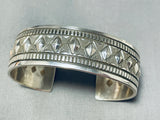 Signed Hand Tooled Diamond Pattern Native American Navajo Sterling Silver Bracelet-Nativo Arts