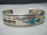 One Of Most Rare Vintage Native American Navajo Thomas Singer Turquoise Sterling Silver Bracelet-Nativo Arts