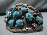 Tremendous Vintage Native American Navajo Morenci Turquoise Nugget Sterling Silver Bracelet-Nativo Arts