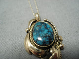 Incredible 14k Gold Vintage Native American Navajo Morenci Turquoise Necklace Old-Nativo Arts