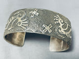 One Of A Kind Native American Navajo Sterling Silver Kokopellis Textured Bracelet-Nativo Arts