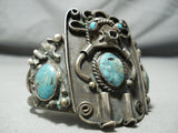 One Of Biggest Best Vintage Native American Navajo Kachina Turquoise Sterling Silver Bracelet-Nativo Arts