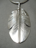 Detailed Intricate!! Hand Carved Native American Navajo Sterling Silver Feather Genius Necklace-Nativo Arts