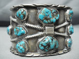 Huge Heavy Thick Vintage Native American Navajo Turquoise Sterling Silver Bracelet Old-Nativo Arts