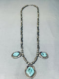 Robby Platero Vintage Native American Navajo Pilot Mountain Turquoise Sterling Silver Necklace-Nativo Arts