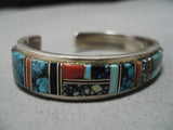 Stunning R Begay Vintage Native American Navajo Colorful Inlay Sterling Silver Bracelet Cuff-Nativo Arts