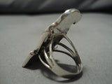 Important Native American Zuni Harlan Coonsis Bird Eagle Turquoise Sterling Silver Ring-Nativo Arts