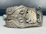 Symbolic Eagle Vintage Native American Navajo Powerful Sterling Silver Turquoise Bracelet-Nativo Arts