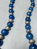 282 Grams Best Vintage Native American Navajo Lapis Sterling Silver Ball Necklace-Nativo Arts