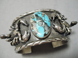 Crazy Scorpion Heavy Native American Navajo Sterling Silver Turquoise Bracelet Cuff-Nativo Arts