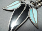 One Of The Most Unique Vintage Native American Navajo Turquoise Sterling Silver Inlay Necklace-Nativo Arts