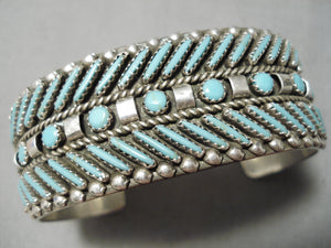 Dynamic Vintage Zuni Turquoise Sterling Silver Bracelet Old Native American-Nativo Arts