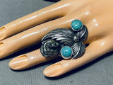 Unique San Felipe Spiderweb Turquoise Sterling Silver Bear Ring-Nativo Arts