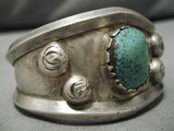 Impressive Small Wrist Vintage Native American Navajo Royston Turquoise Sterling Silver Bracelet-Nativo Arts