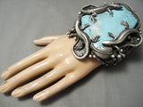 Biggest Craziest Native American Navajo Gecko Sterling Silver Turquoise Bracelet- 290 Grams-Nativo Arts