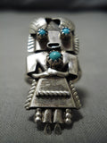Quality Earlier Vintage Native American Navajo Turquoise Sterling Silver Kachina Ring Old-Nativo Arts