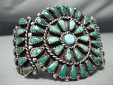Opulent Vintage Native American Navajo Cerrillos Turquoise Sun Sterling Silver Bracelet Old-Nativo Arts