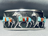 Native American One Of The Most Detailed Ever Horse Turquoise Sterling Silver Bracelet-Nativo Arts