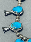 Amazing Vintage Native American Navajo Kingman Turquoise Sterling Silver Squash Blossom Necklace-Nativo Arts