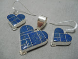 Exquisite Vintage Native American Navajo Inlay Lapis Sterling Silver Earrings Pendant-Nativo Arts