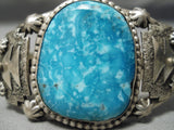 Superior Vintage Native American Navajo Carico Lake Turquoise Sterling Silver Bracelet Old-Nativo Arts