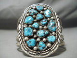 Very Rare Huge Vintage Native American Navajo Old Morenci Turquoise Sterling Silver Bracelet Old-Nativo Arts