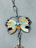 Thick Heavy Silver Vintage Native American Zuni Sterling Silver Inlay Turquoise Necklace-Nativo Arts
