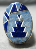 One Of The Best Vintage Native American Navajo Lapis Inlay Sterling Silver Heavy Ring-Nativo Arts