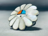 Dynamic Vintage Native American Zuni Mother Of Pearl Sterling Silver Sunface Ring-Nativo Arts