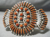 One Of The Best Vintage Native American Zuni Coral Sterling Silver Bracelet Cuff-Nativo Arts