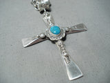 Astonishing Native American Navajo Candelaria Turquoise Sterling Silver Cross Necklace-Nativo Arts