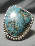 Marvelous Vintage Huge Native American Navajo Sterling Silver Basalt Turquoise Ring-Nativo Arts