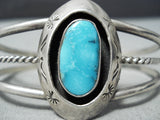 Unique Vintage Native American Navajo Old Kingman Turquoise Sterling Silver Shadowbox Bracelet-Nativo Arts