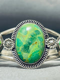 Bright Lime Gaspeite Vintage Native American Navajo Sterling Silver Bracelet-Nativo Arts