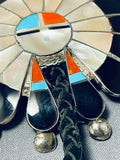 Huge Detailed Lonjose Sensational Native American Zuni Turquoise Sterling Silver Bolo-Nativo Arts