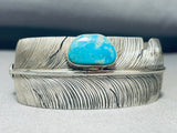 Important Vintage Native American Navajo Feather Turquoise Sterling Silver Bracelet-Nativo Arts