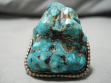 One Of The Biggest Vintage Native American Navajo Turquoise Sterling Silver Ring Old-Nativo Arts