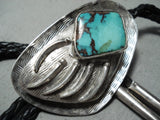 Unique Vintage Native American Navajo Royston Turquoise Sterling Silver Bolo Tie Old-Nativo Arts