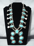 Powerful Womens Vintage Native American Navajo Turquoise Sterling Silver Squash Blossom Necklace-Nativo Arts