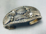 Intricately Detailed Vintage Native American Navajo Sterling Silver Leaf Bracelet Cuff-Nativo Arts