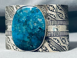 Massive San Felipe Signed Pilot Mountain Turquoise Sterling Silver Bracelet-Nativo Arts