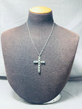 Inspiring Vintage Native American Zuni Blue Gem Turquoise Sterling Silver Cross Necklace-Nativo Arts