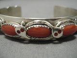 Native American Important (d.) Effie Calavaza Chunk Coral Sterling Silver Snake Bracelet-Nativo Arts