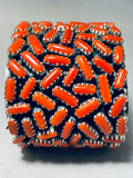 154 Gram Chunky Coral Native American Navajo Sterling Silver Wide Bracelet Cuff-Nativo Arts