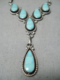 Detailed Vintage Native American Zuni Blue Gem Turquoise Inlay Sterling Silver Necklace-Nativo Arts